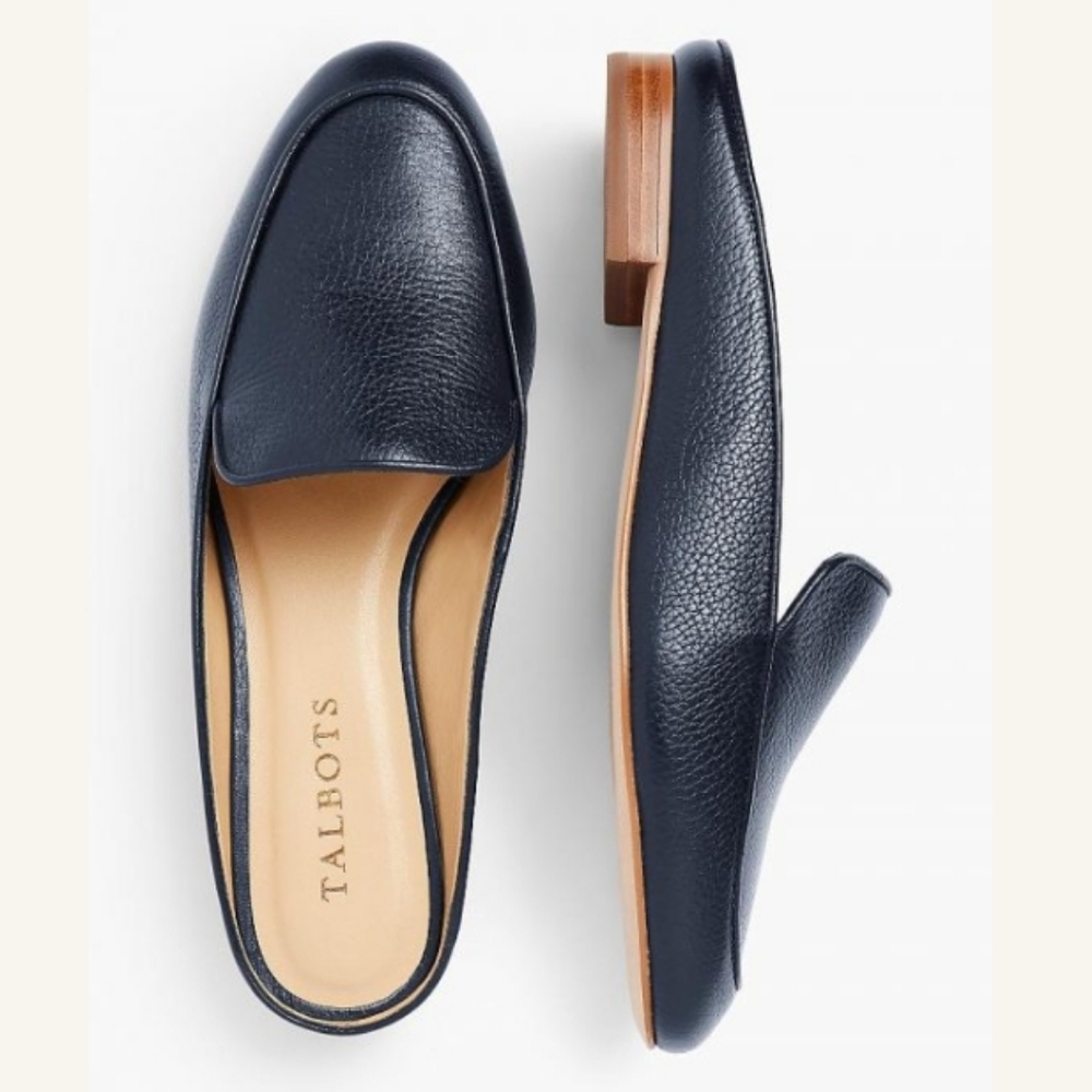 Talbots Frannie Pebble Leather Mules Indigo Blue Flats Women's Size 8